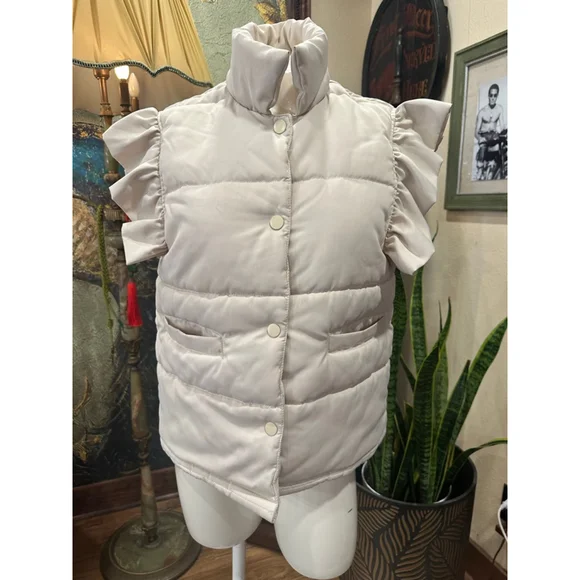 Mazik Cream Ruffle Puffer Vest Boho Fall Layering Medium - Picture 4 of 13